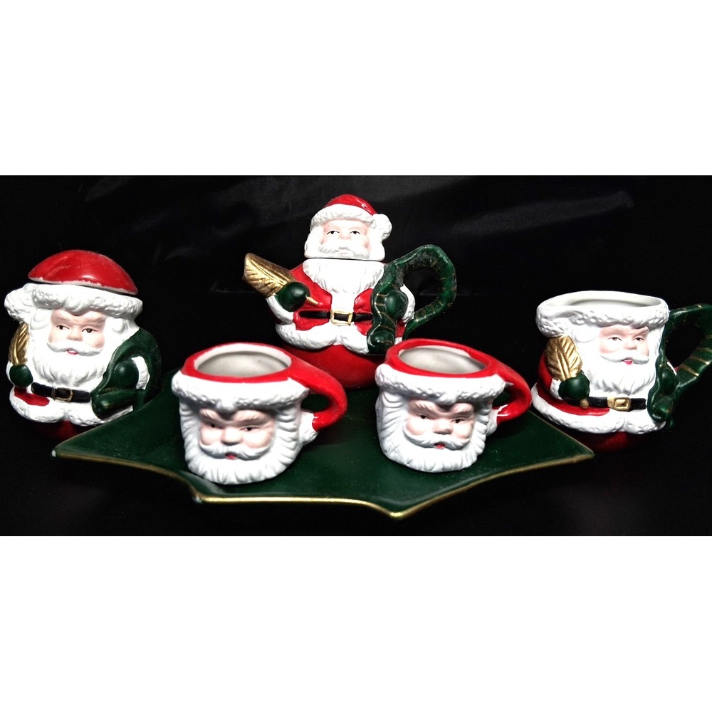 Vtg Mini Tea Set‎ Santa Claus Christmas Decor Collectible Holiday Ceramic China